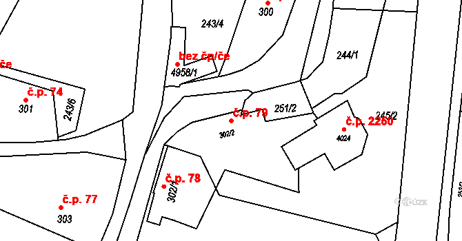 Rožnov pod Radhoštěm 79 na parcele st. 302/2 v KÚ Rožnov pod Radhoštěm, Katastrální mapa
