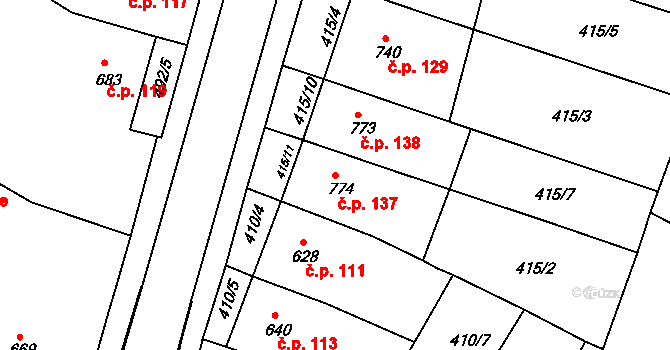 Holínské Předměstí 137, Jičín na parcele st. 774 v KÚ Jičín, Katastrální mapa