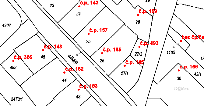 Kardašova Řečice 185 na parcele st. 26 v KÚ Kardašova Řečice, Katastrální mapa