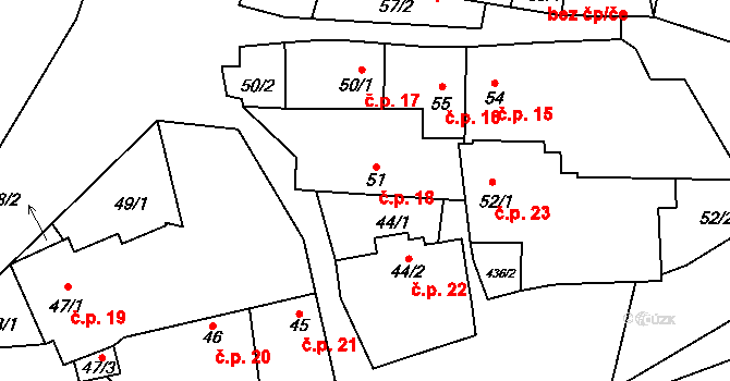 Boňov 18, Jaroměřice nad Rokytnou na parcele st. 51 v KÚ Boňov, Katastrální mapa