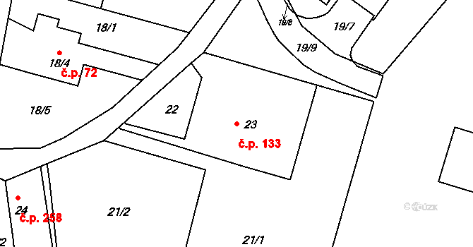 Pudlov 133, Bohumín na parcele st. 23 v KÚ Pudlov, Katastrální mapa