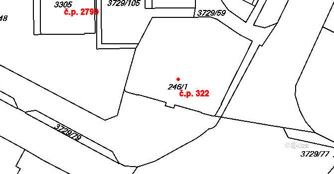 Břeclav 322 na parcele st. 246/1 v KÚ Břeclav, Katastrální mapa