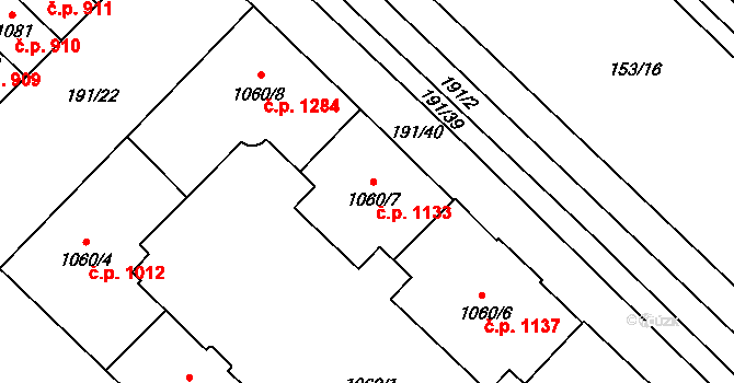 Břeclav 1133 na parcele st. 1060/7 v KÚ Břeclav, Katastrální mapa