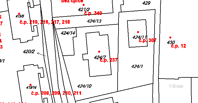 Čekanice 237, Tábor na parcele st. 424/7 v KÚ Čekanice u Tábora, Katastrální mapa