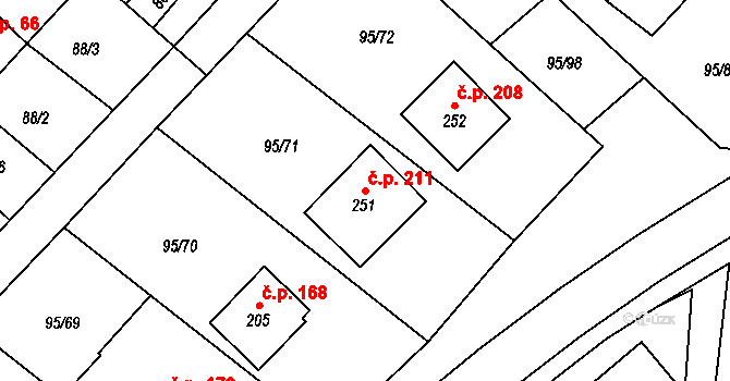 Šošůvka 211 na parcele st. 251 v KÚ Šošůvka, Katastrální mapa