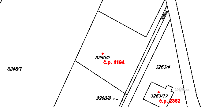Místek 1194, Frýdek-Místek na parcele st. 3260/2 v KÚ Místek, Katastrální mapa