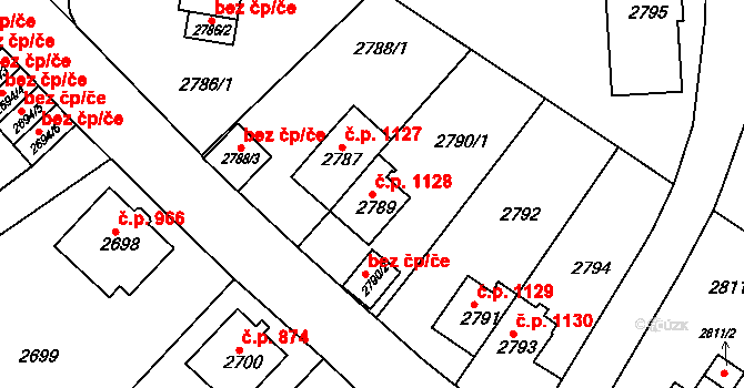 Sokolov 1128 na parcele st. 2789 v KÚ Sokolov, Katastrální mapa