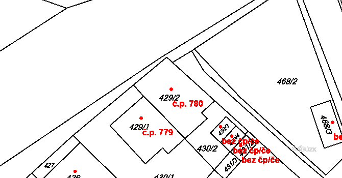 Fryštát 780, Karviná na parcele st. 429/2 v KÚ Karviná-město, Katastrální mapa