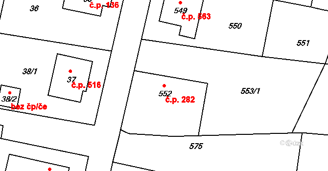 Jablůnka 282 na parcele st. 552 v KÚ Jablůnka, Katastrální mapa
