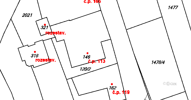 Kunovice 113 na parcele st. 146 v KÚ Kunovice, Katastrální mapa