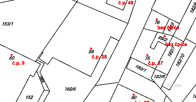Bor 38, Suchdol nad Lužnicí na parcele st. 98 v KÚ Bor, Katastrální mapa