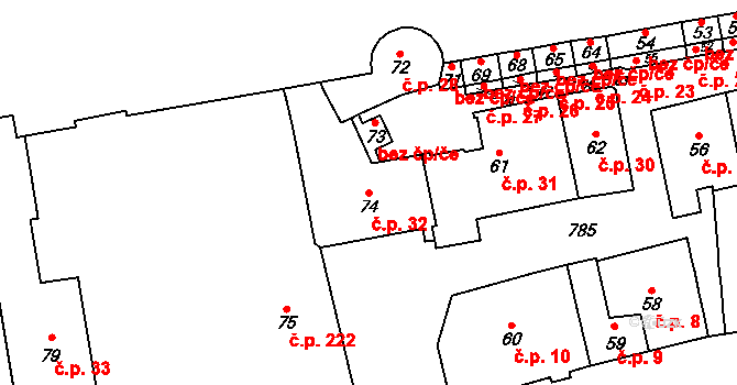 Hradčany 32, Praha na parcele st. 74 v KÚ Hradčany, Katastrální mapa