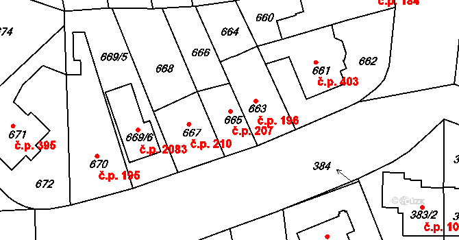 Krč 207, Praha na parcele st. 665 v KÚ Krč, Katastrální mapa
