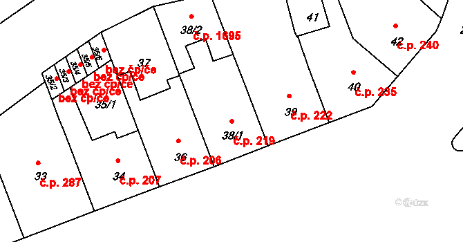Nusle 219, Praha na parcele st. 38/1 v KÚ Nusle, Katastrální mapa