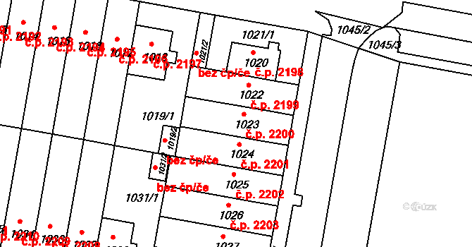 Záběhlice 2200, Praha na parcele st. 1023 v KÚ Záběhlice, Katastrální mapa