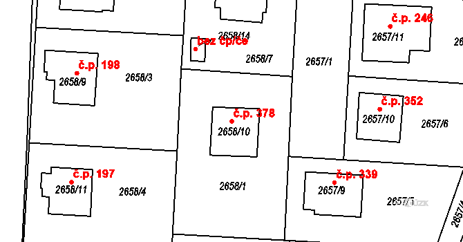 Příbram IV 378, Příbram na parcele st. 2658/10 v KÚ Příbram, Katastrální mapa