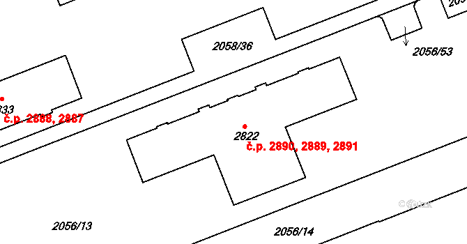 Hodonín 2889,2890,2891 na parcele st. 2822 v KÚ Hodonín, Katastrální mapa