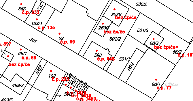 Sezimovo Ústí 548 na parcele st. 580 v KÚ Sezimovo Ústí, Katastrální mapa
