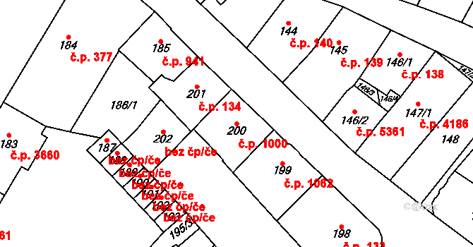 Chomutov 1000 na parcele st. 200 v KÚ Chomutov I, Katastrální mapa