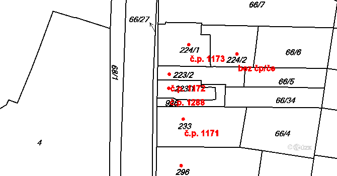 Předklášteří 1288 na parcele st. 223/1 v KÚ Předklášteří, Katastrální mapa