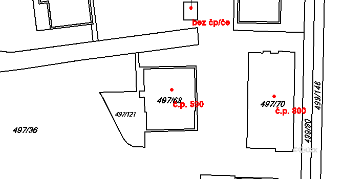 Ráj 590, Karviná na parcele st. 497/68 v KÚ Ráj, Katastrální mapa