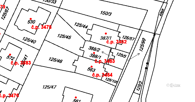 Havlíčkův Brod 3463 na parcele st. 388/1 v KÚ Perknov, Katastrální mapa