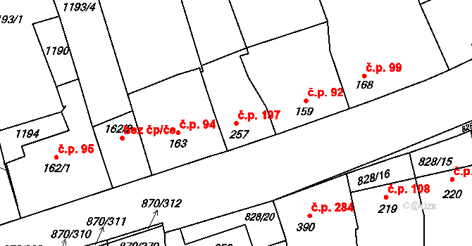 Louky 197, Zlín na parcele st. 257 v KÚ Louky nad Dřevnicí, Katastrální mapa
