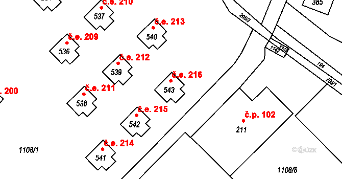 Tyra 216, Třinec na parcele st. 543 v KÚ Tyra, Katastrální mapa