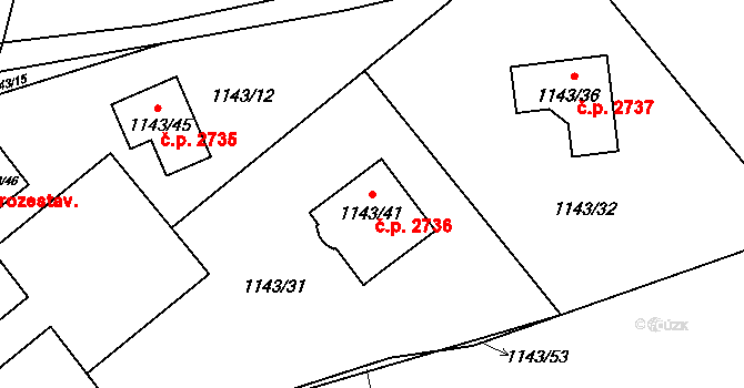 Rožnov pod Radhoštěm 2736 na parcele st. 1143/41 v KÚ Tylovice, Katastrální mapa
