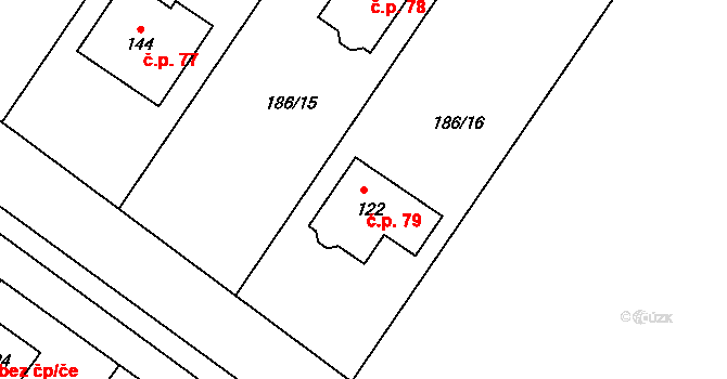 Horní Žďár 79, Jindřichův Hradec na parcele st. 122 v KÚ Horní Žďár u Jindřichova Hradce, Katastrální mapa