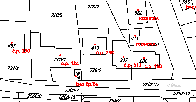 Ledce 298 na parcele st. 410 v KÚ Ledce u Plzně, Katastrální mapa