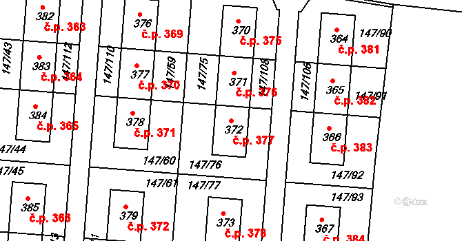Chýně 377 na parcele st. 372 v KÚ Chýně, Katastrální mapa
