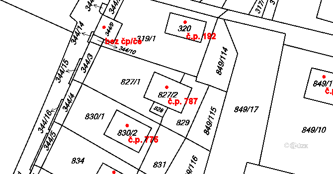 Výškovice 787, Ostrava na parcele st. 827/2 v KÚ Výškovice u Ostravy, Katastrální mapa