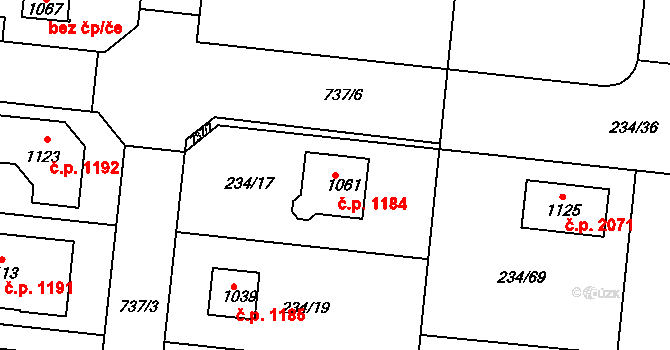 Kralupy nad Vltavou 1184 na parcele st. 1061 v KÚ Lobeč, Katastrální mapa