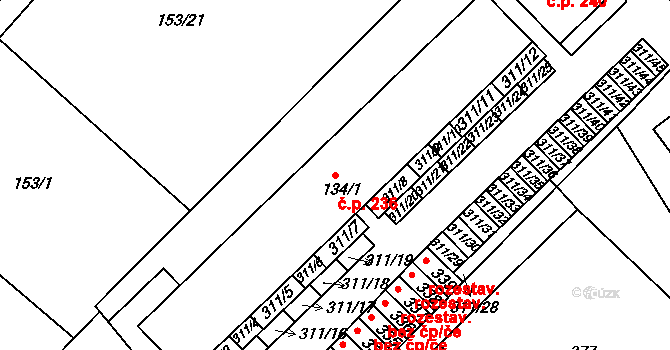 Polepy 236 na parcele st. 134/1 v KÚ Polepy u Kolína, Katastrální mapa