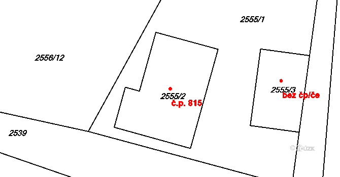 Veverská Bítýška 815 na parcele st. 2555/2 v KÚ Veverská Bítýška, Katastrální mapa