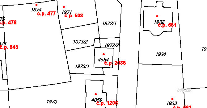 Čelákovice 2038 na parcele st. 4584 v KÚ Čelákovice, Katastrální mapa