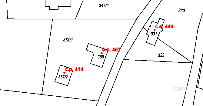 Brná 451, Ústí nad Labem na parcele st. 368 v KÚ Brná nad Labem, Katastrální mapa