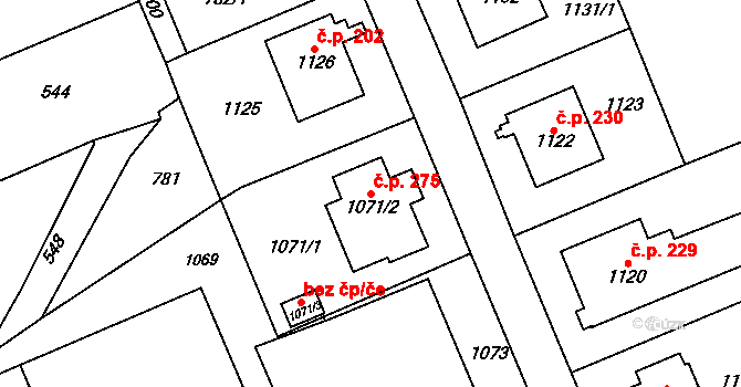 Žďár nad Sázavou 2 275, Žďár nad Sázavou na parcele st. 1071/2 v KÚ Zámek Žďár, Katastrální mapa