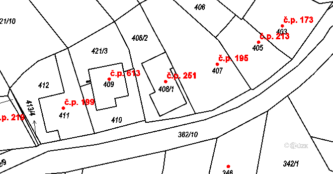 Želechovice nad Dřevnicí 251 na parcele st. 408/1 v KÚ Želechovice nad Dřevnicí, Katastrální mapa