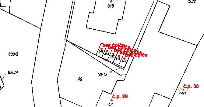Lovčice 42640938 na parcele st. 349 v KÚ Lovčice u Nového Bydžova, Katastrální mapa