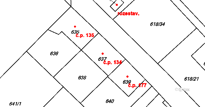 Šilheřovice 134 na parcele st. 637 v KÚ Šilheřovice, Katastrální mapa