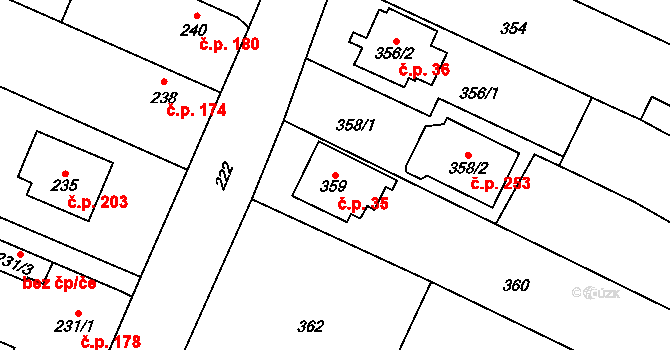 Chlebičov 35 na parcele st. 359 v KÚ Chlebičov, Katastrální mapa