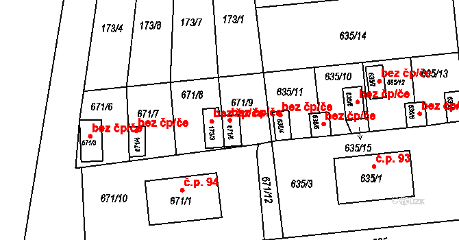 Lesná 47483938 na parcele st. 671/5 v KÚ Lesná u Znojma, Katastrální mapa