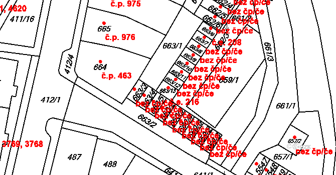 Chomutov 216 na parcele st. 663/13 v KÚ Chomutov I, Katastrální mapa