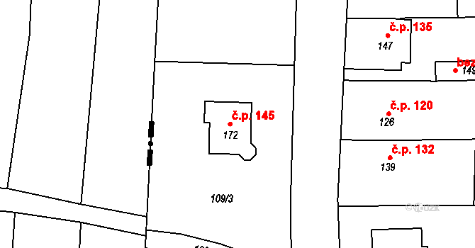 Lípy 145, Slatinice na parcele st. 172 v KÚ Lípy, Katastrální mapa