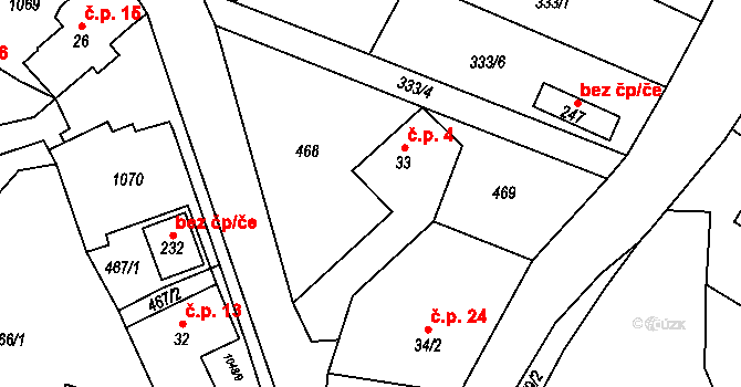 Ctětín 4 na parcele st. 33 v KÚ Ctětín, Katastrální mapa