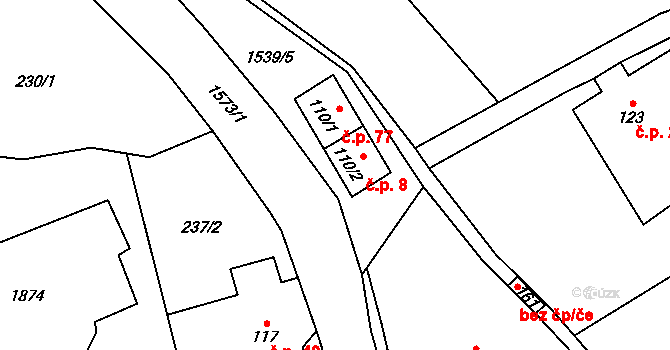 Rychnov 8, Krouna na parcele st. 110/2 v KÚ Rychnov, Katastrální mapa
