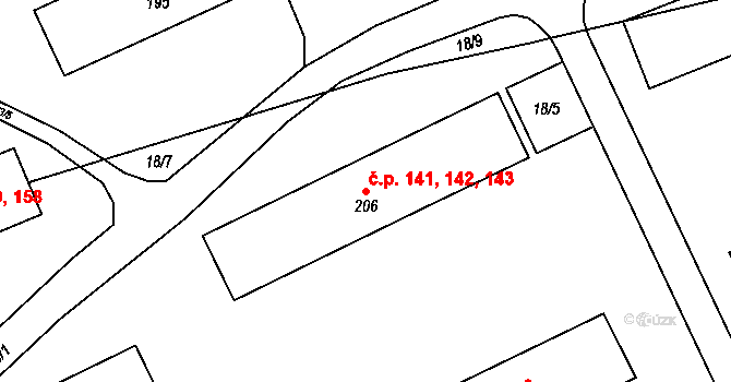 Prachovice 141,142,143 na parcele st. 206 v KÚ Prachovice, Katastrální mapa