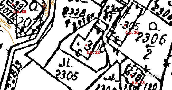Kameničky 22, Trhová Kamenice na parcele st. 306 v KÚ Trhová Kamenice, Katastrální mapa